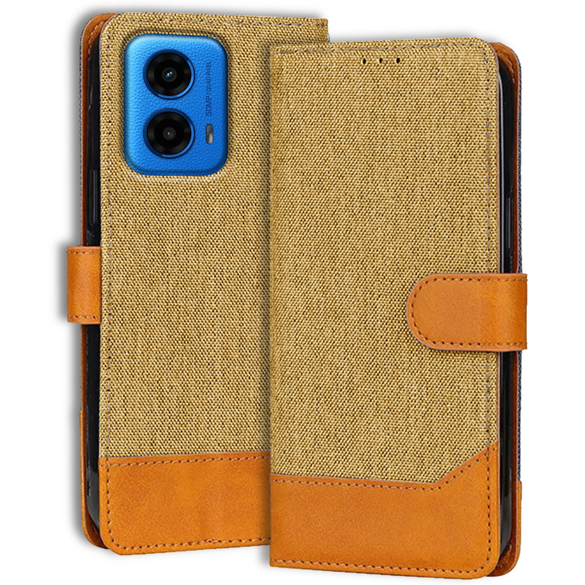 Accesorios Moto G45 5G denim flip cover – Light Brown – Image 1 #color_light brown