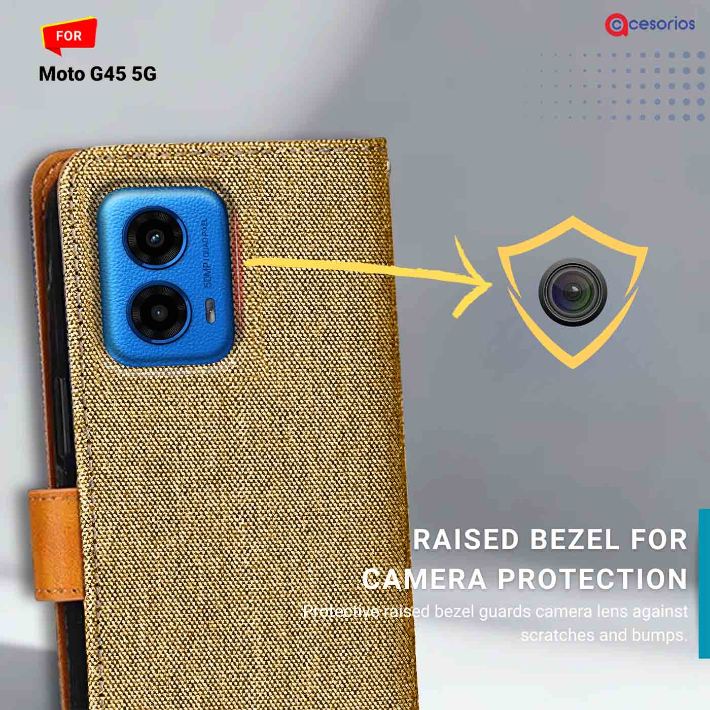 Denim & Leather back panel — Moto G45 5G in Light Brown mobile case