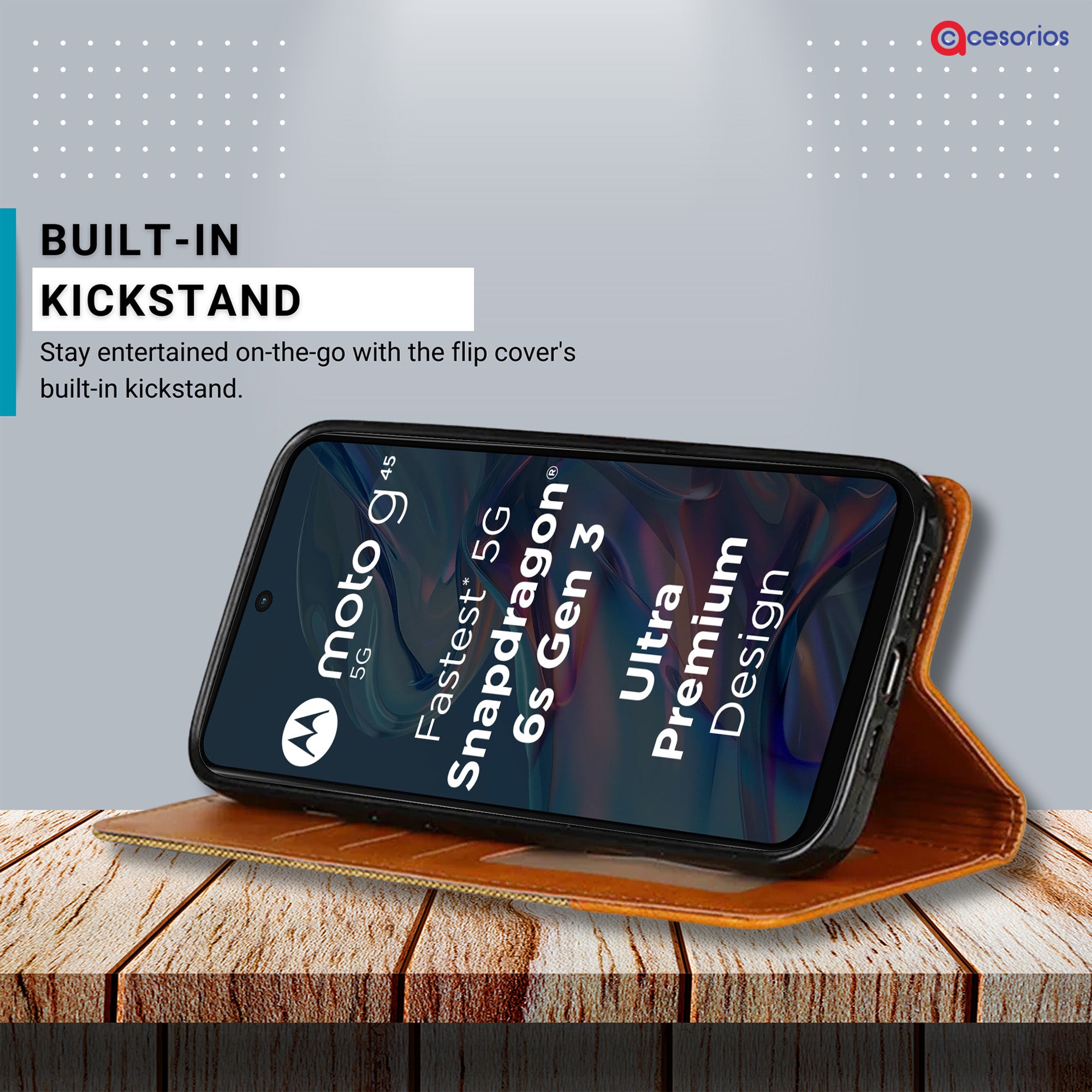 Accesorios Moto G45 5G denim flip cover – Light Brown – Image 4 #color_light brown