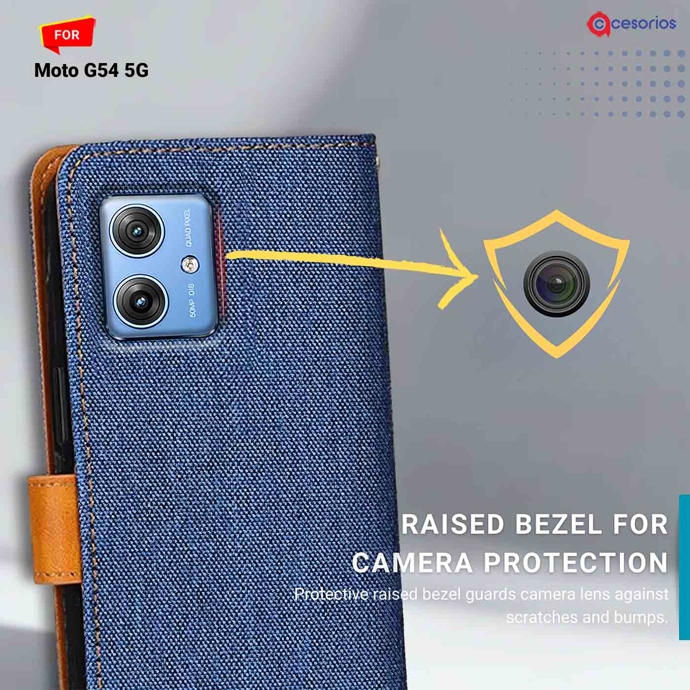 Denim & Leather back panel — Moto G54 5G in Blue mobile case