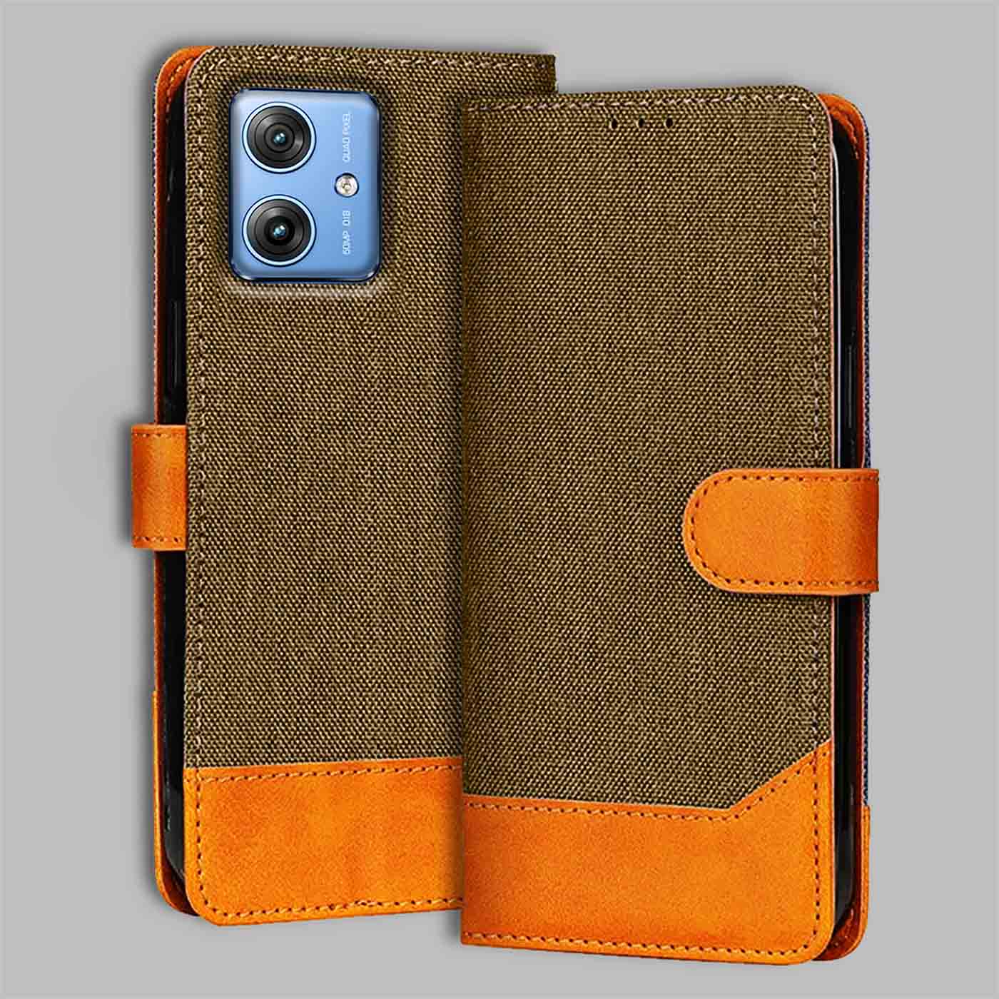 Moto G54 5G flip cover in Dark Brown — front view by Accesorios