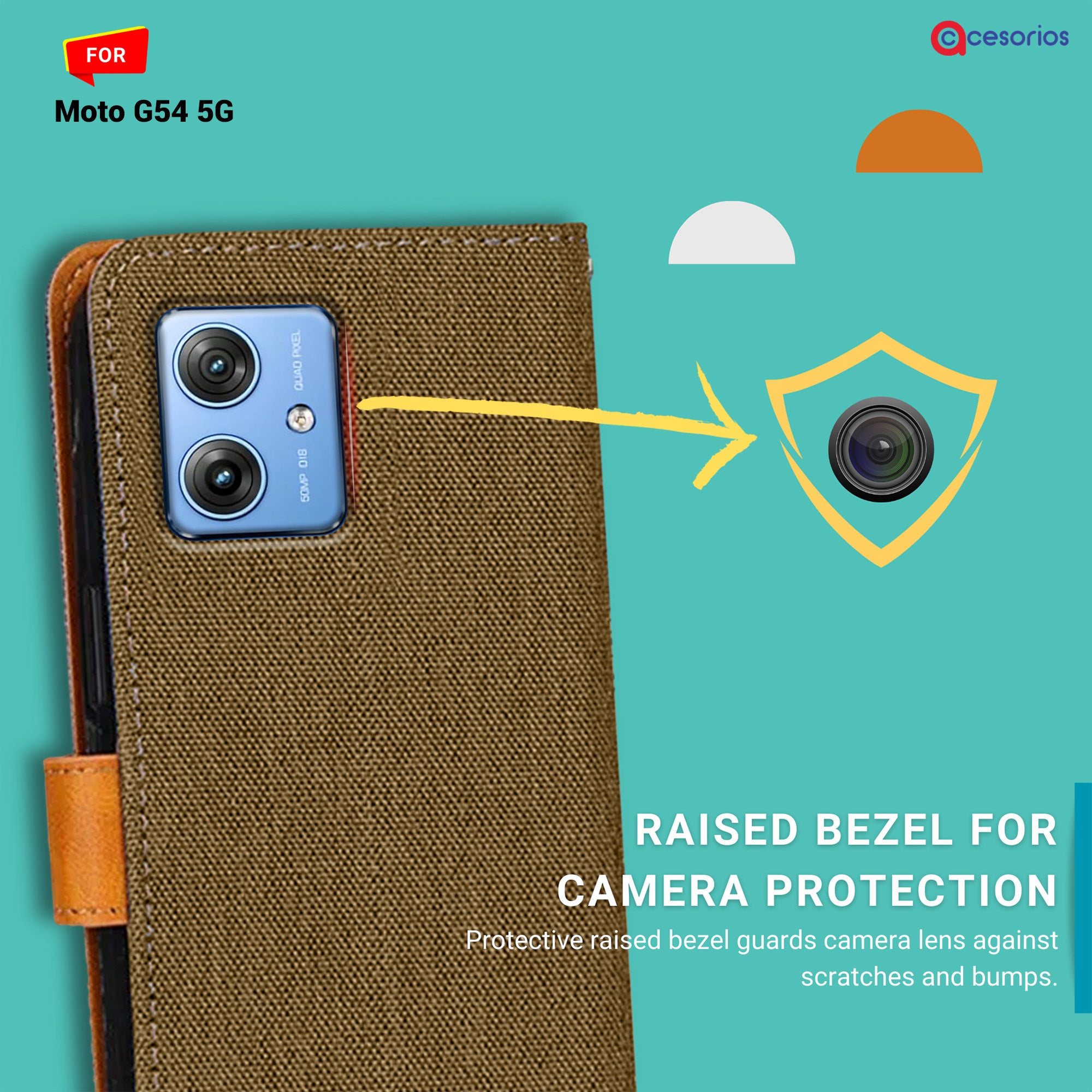 Accesorios Moto G54 5G denim flip cover – Dark Brown – Image 2 #color_dark brown