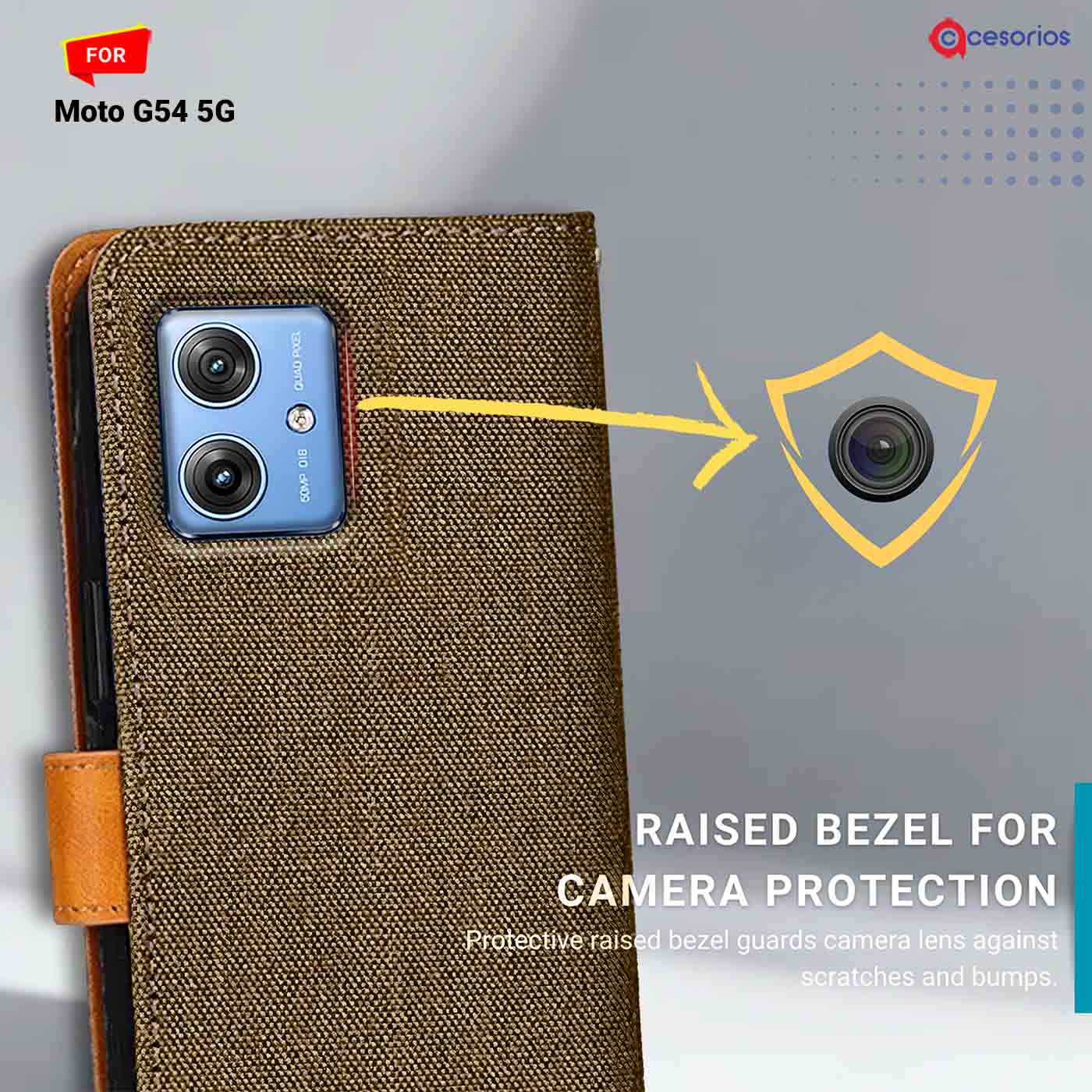 Denim & Leather back panel — Moto G54 5G in Dark Brown mobile case