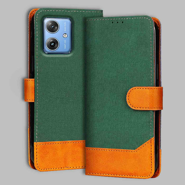 Moto G54 5G Flip Cover — Chambray, Forest Green after a year of daily use