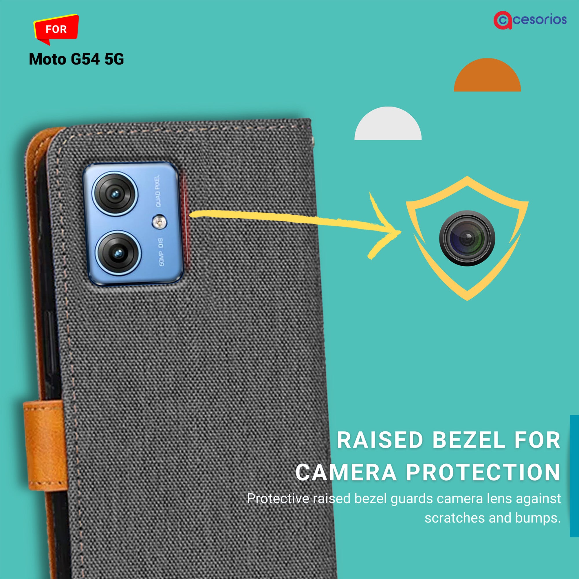 Accesorios Moto G54 5G denim flip cover – Grey – Image 2 #color_grey
