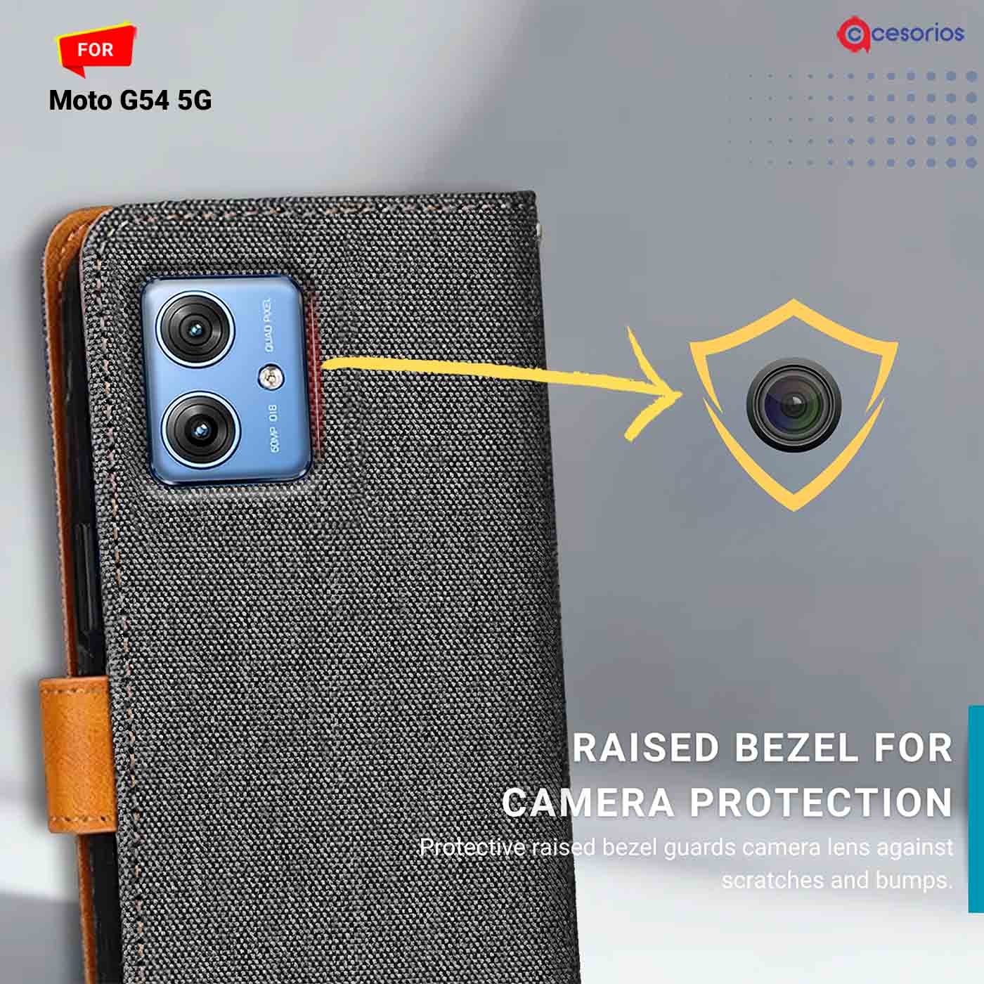 Denim & Leather back panel — Moto G54 5G in Grey mobile case
