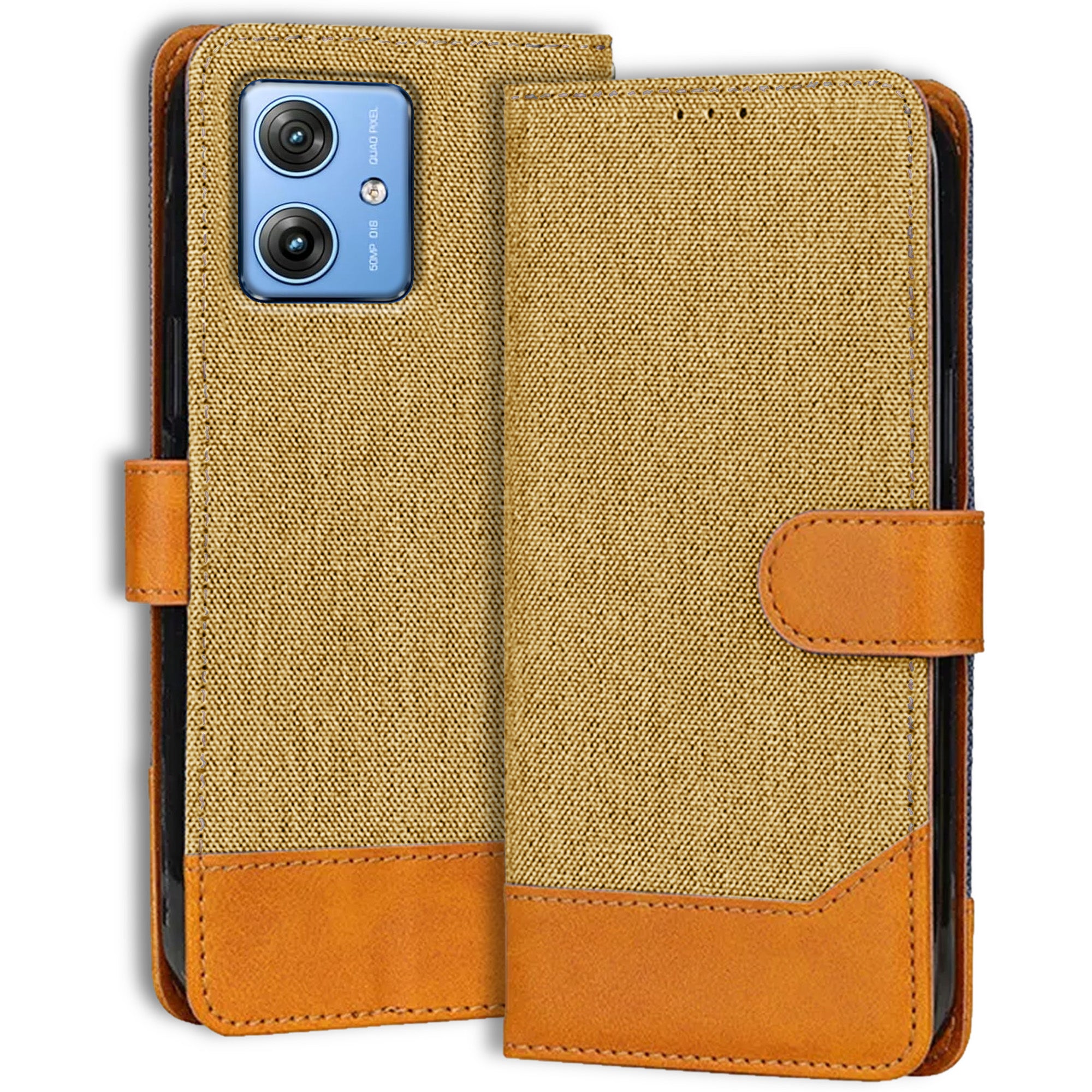 Accesorios Moto G54 5G denim flip cover – Light Brown – Image 1 #color_light brown
