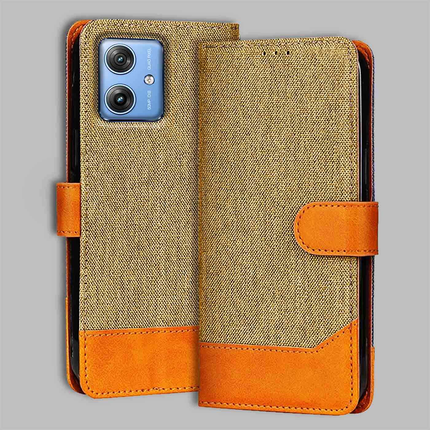Moto G54 5G flip cover in Light Brown — front view by Accesorios