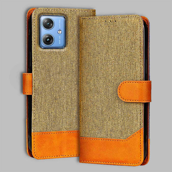 Moto G54 5G Flip Cover — Denim, Camel Beige after a year of daily use