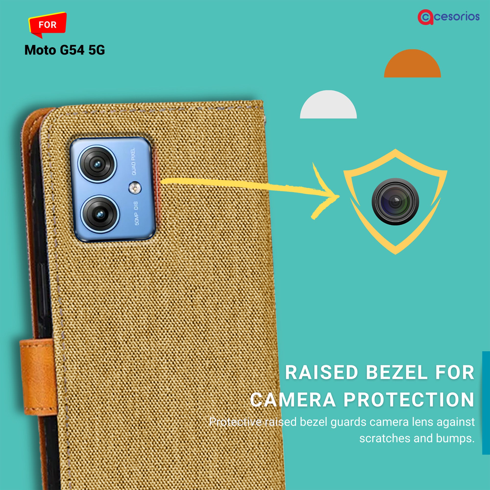 Accesorios Moto G54 5G denim flip cover – Light Brown – Image 2 #color_light brown