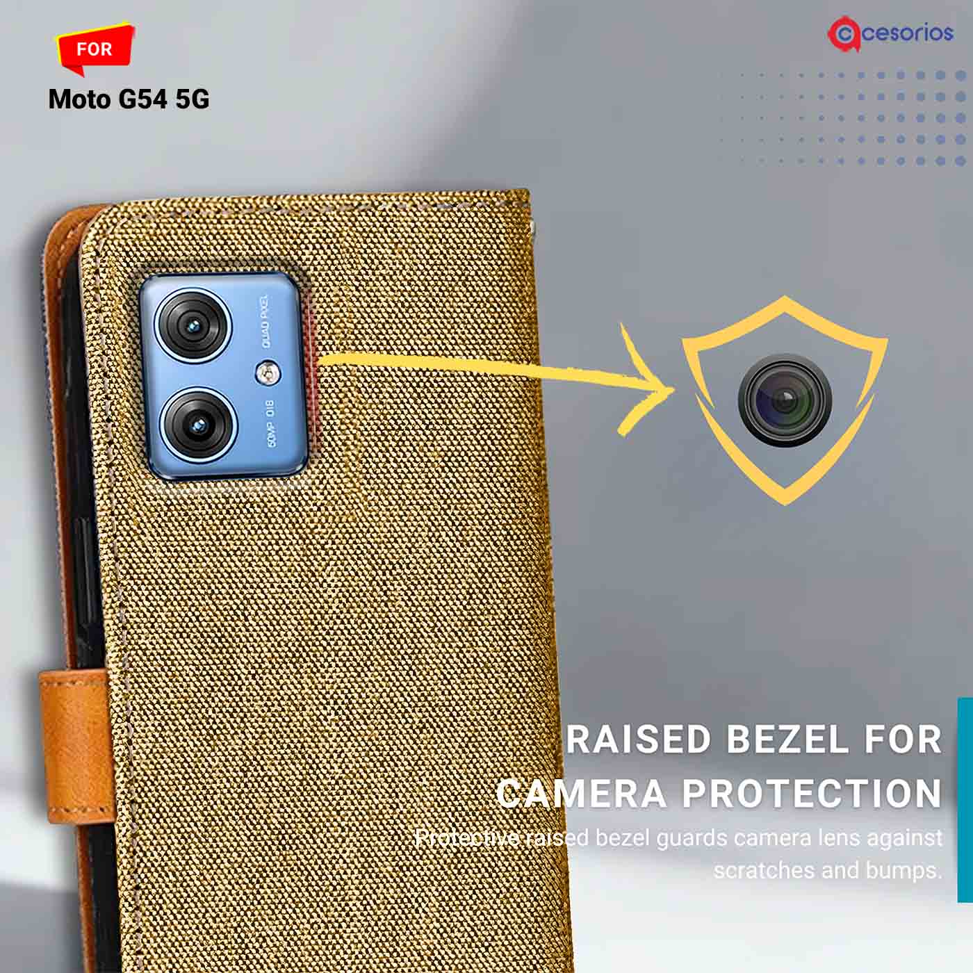 Denim & Leather back panel — Moto G54 5G in Light Brown mobile case