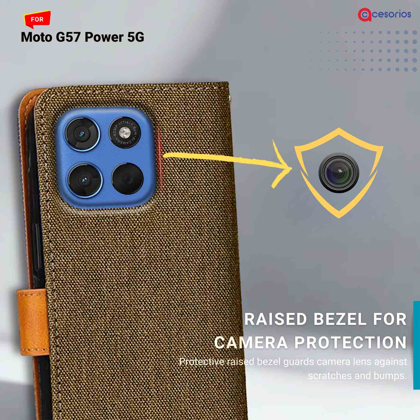 Denim & Leather back panel — Moto G57 Power 5G in Dark Brown mobile case