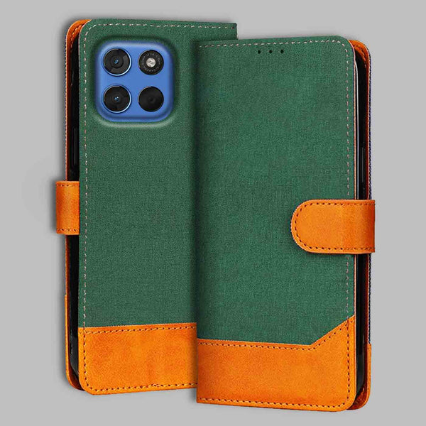 Moto G57 Power 5G Flip Cover — Chambray, Forest Green after a year of daily use