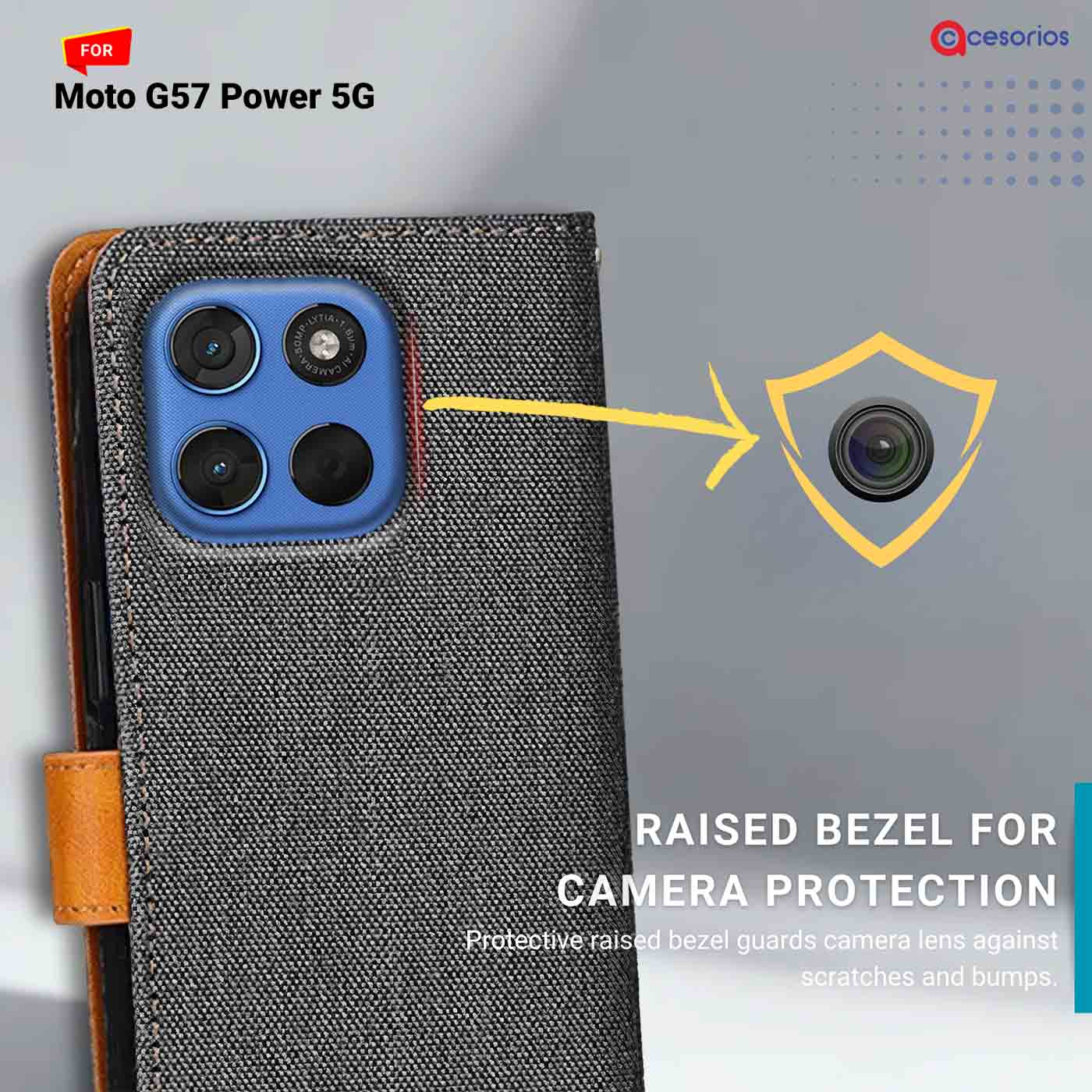 Denim & Leather back panel — Moto G57 Power 5G in Grey mobile case