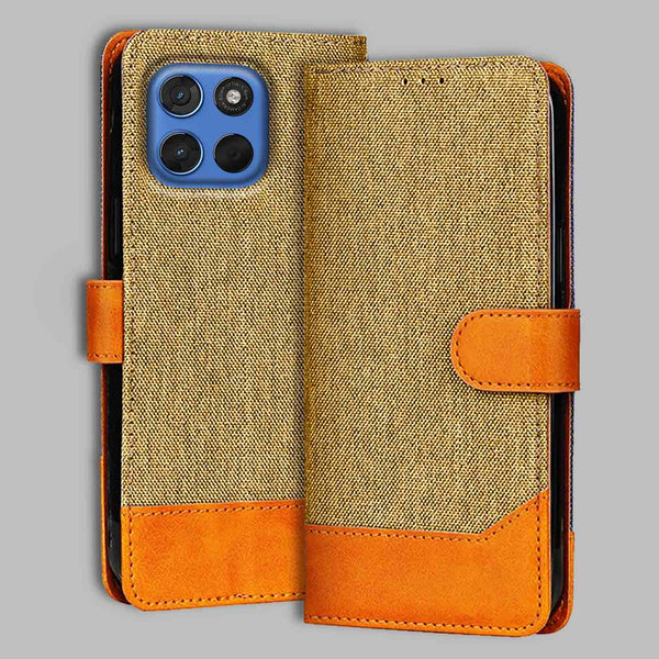 Moto G57 Power 5G Flip Cover — Denim, Camel Beige after a year of daily use