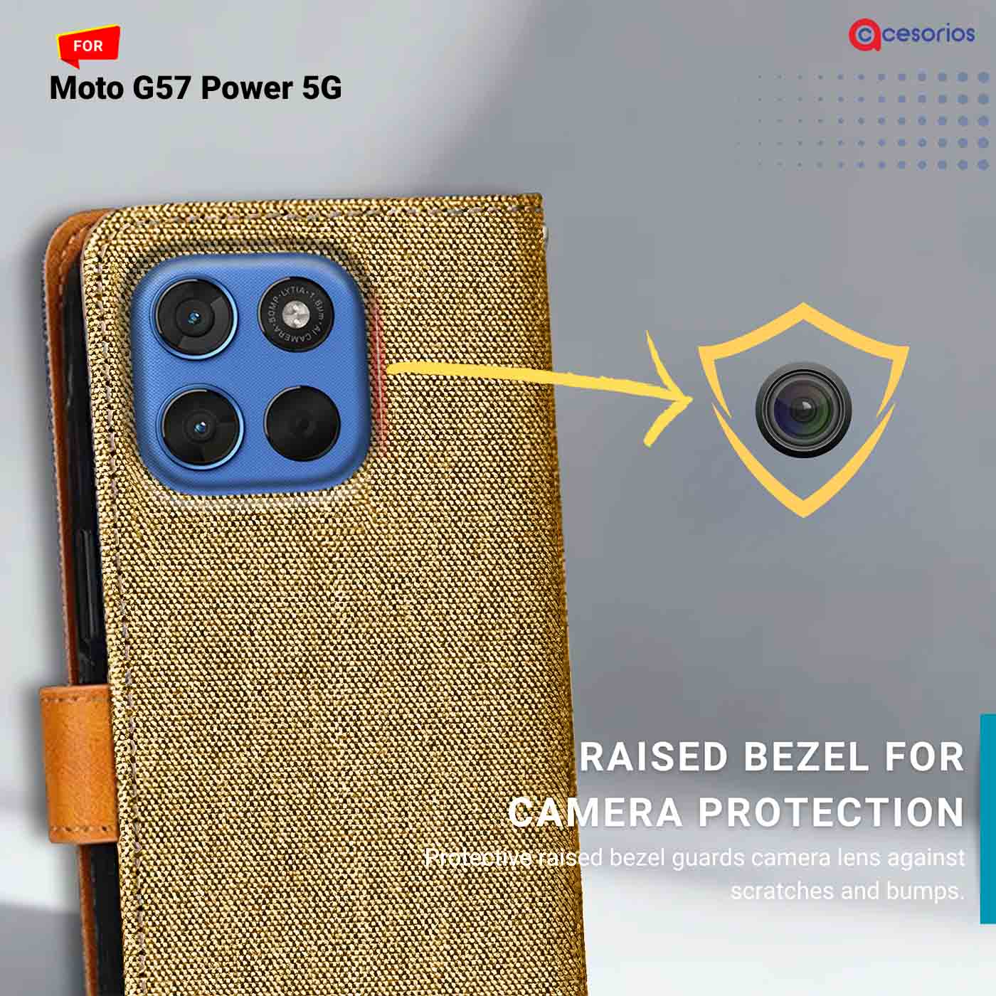Denim & Leather back panel — Moto G57 Power 5G in Light Brown mobile case