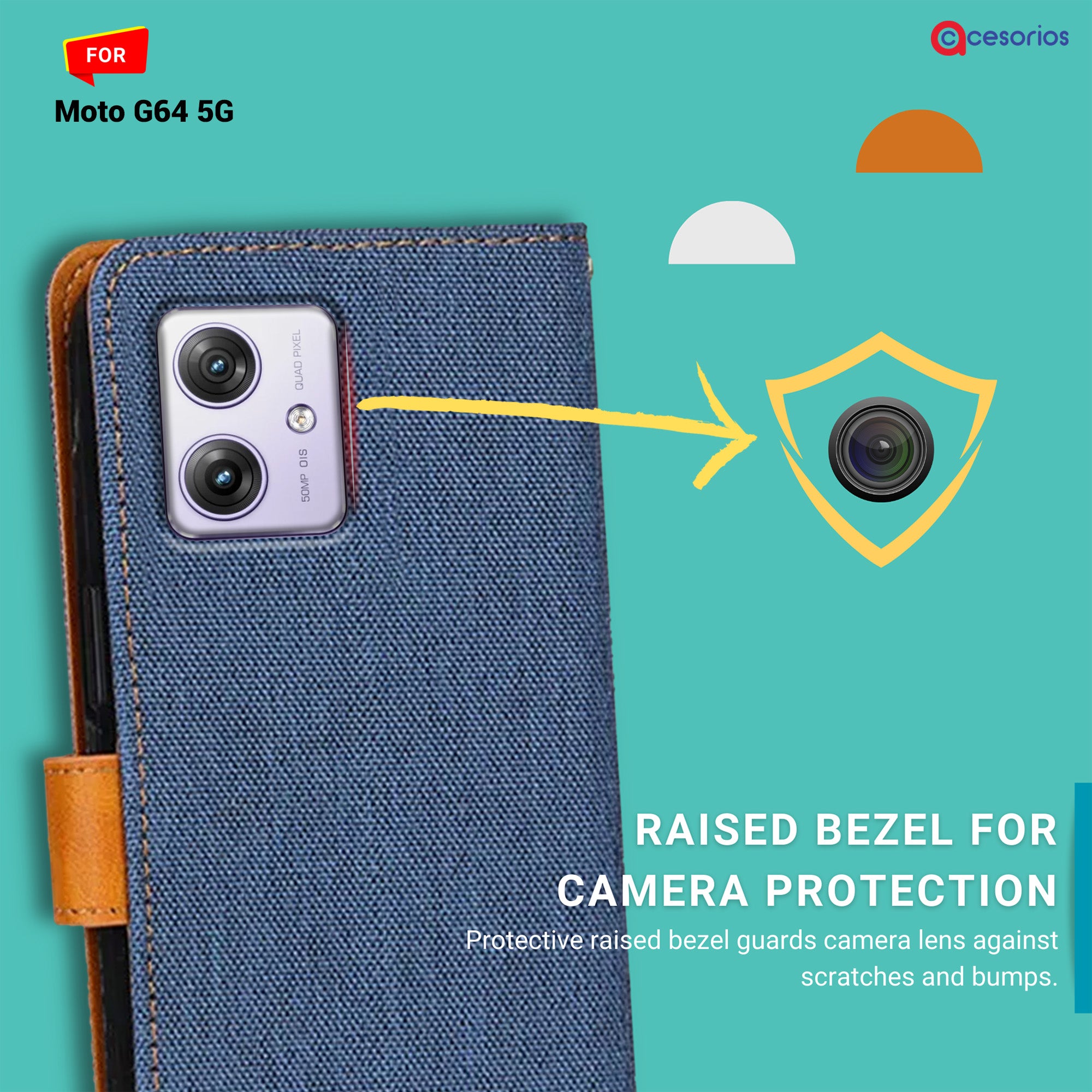 Accesorios Moto G64 5G denim flip cover – Blue – Image 2 #color_blue