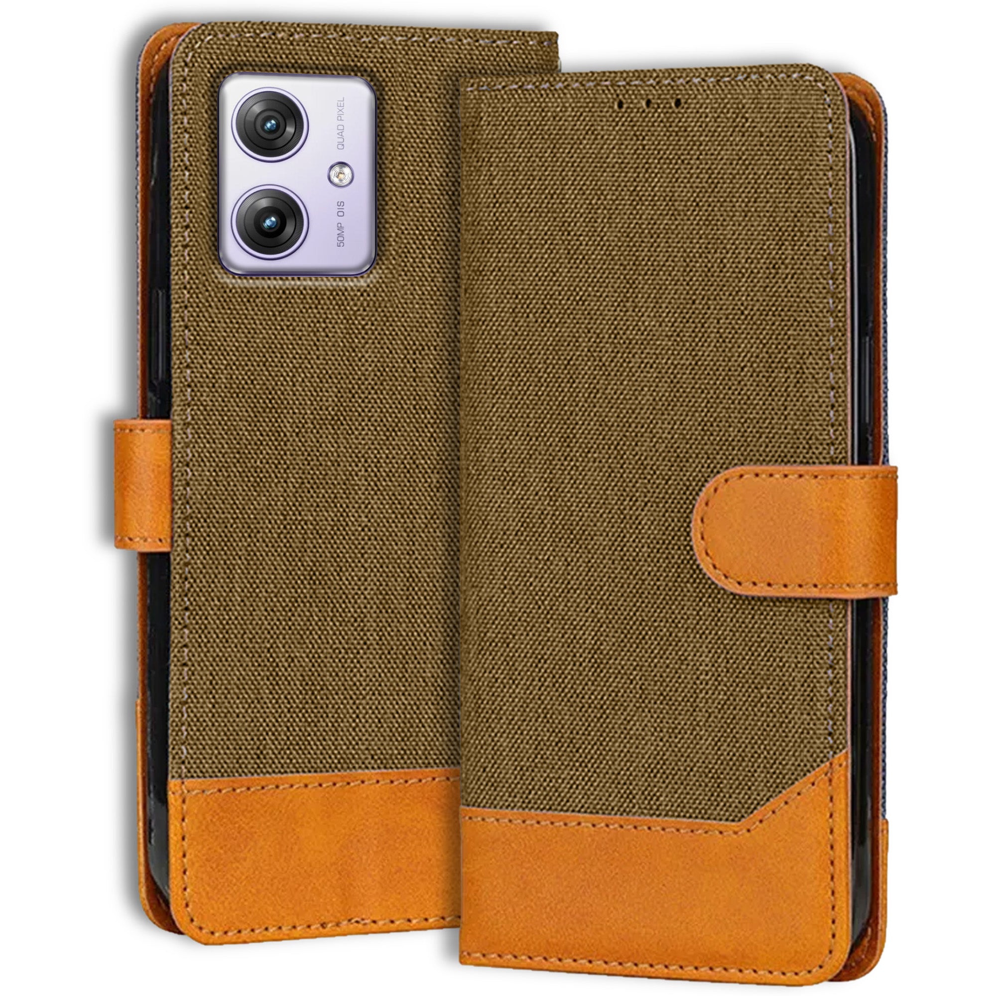 Accesorios Moto G64 5G denim flip cover – Dark Brown – Image 1 #color_dark brown