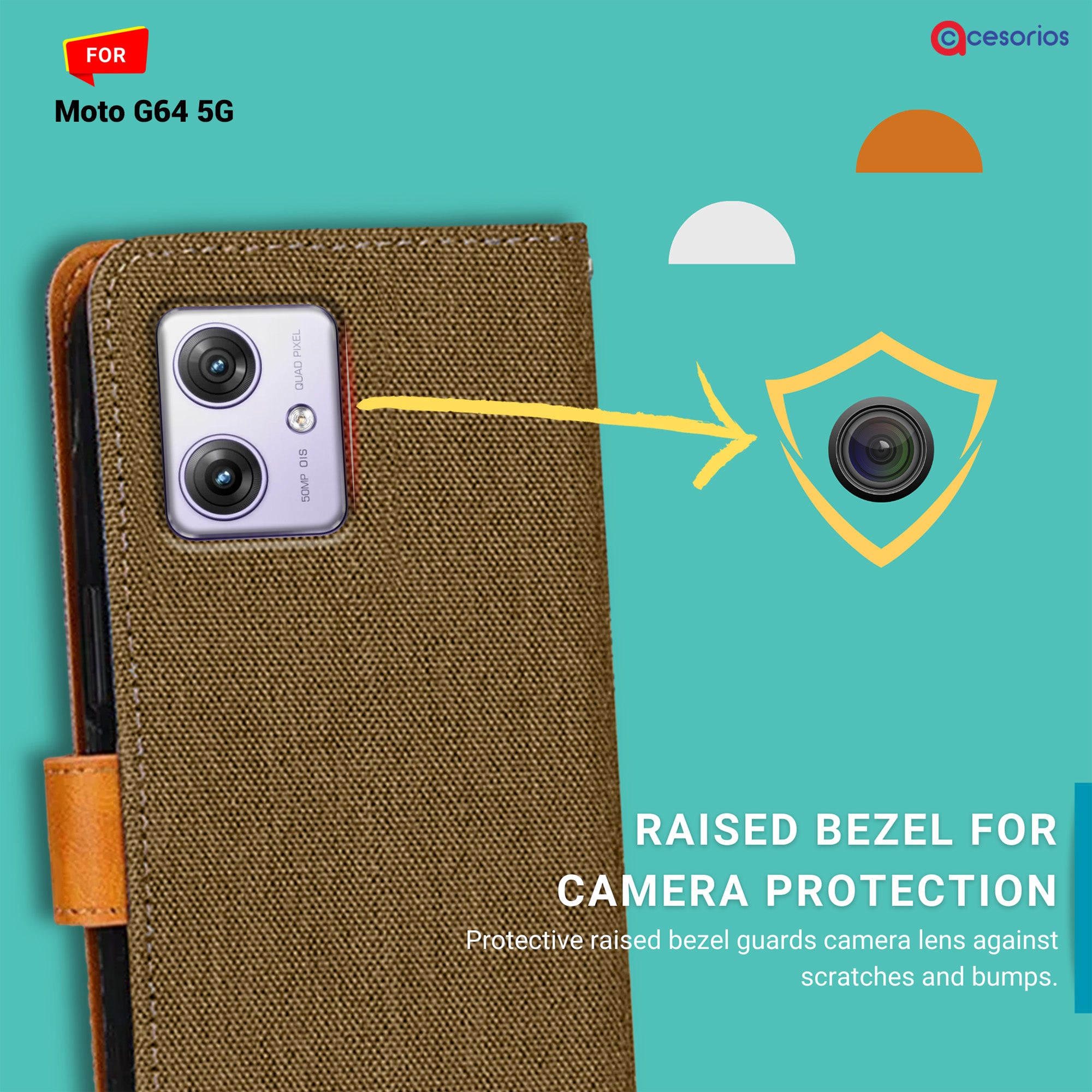 Accesorios Moto G64 5G denim flip cover – Dark Brown – Image 2 #color_dark brown