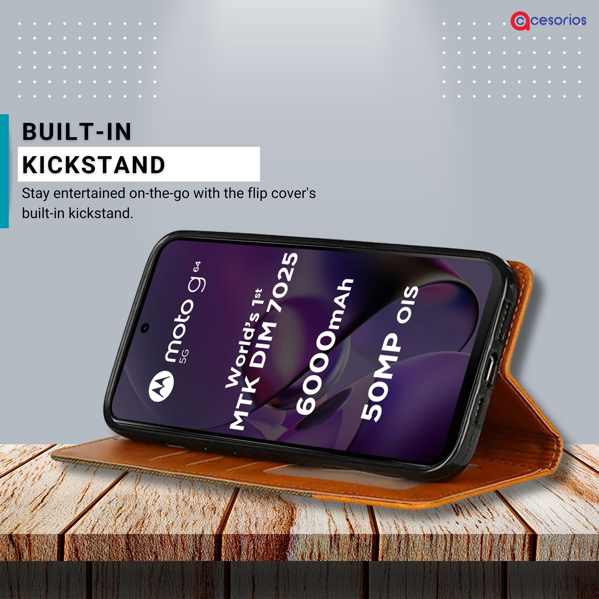 Accesorios Moto G64 5G denim flip cover – Dark Brown – Image 4 #color_dark brown