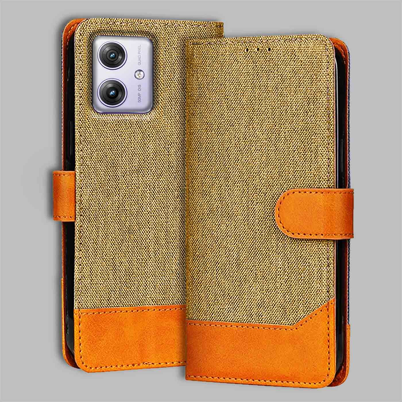 Accesorios Moto G64 5G denim flip cover – Light Brown – Image 1 #color_light b