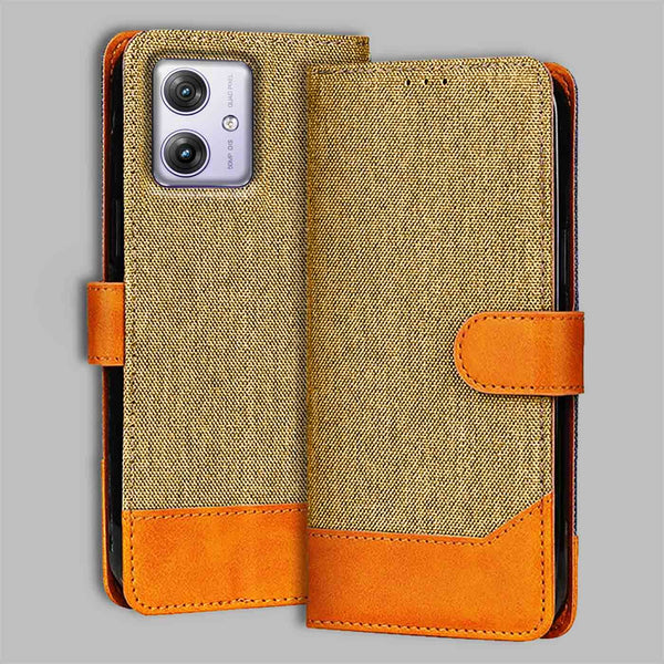 Moto G64 5G Flip Cover — Denim, Camel Beige after a year of daily use
