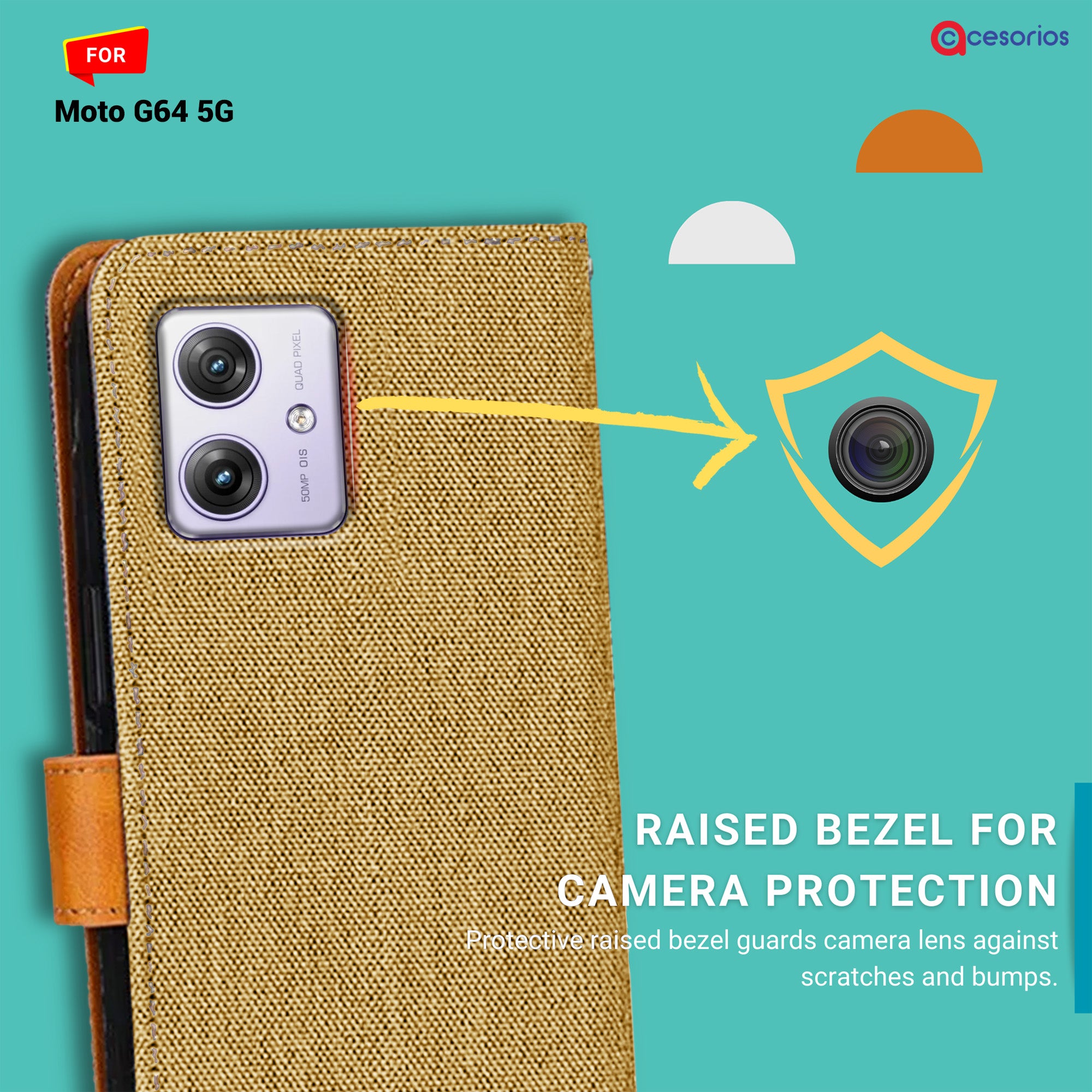 Accesorios Moto G64 5G denim flip cover – Light Brown – Image 2 #color_light brown