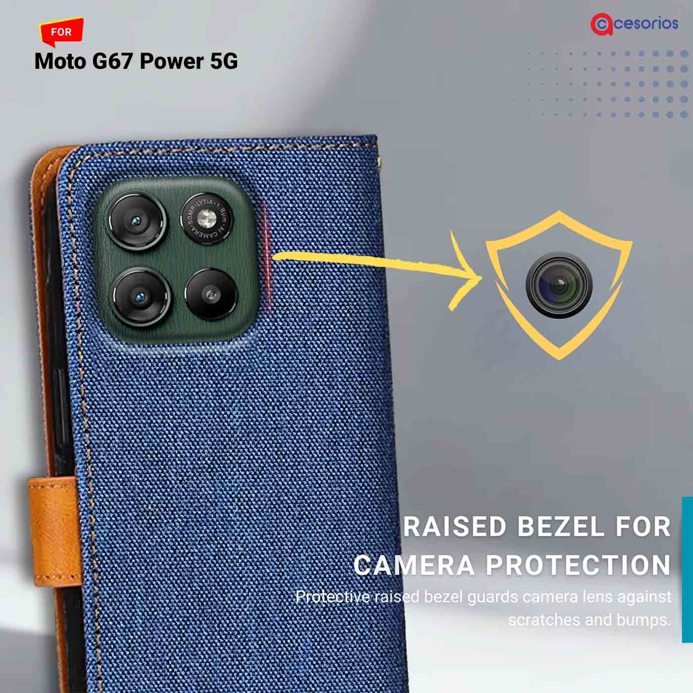 Denim & Leather back panel — Moto G67 Power 5G in Blue mobile case