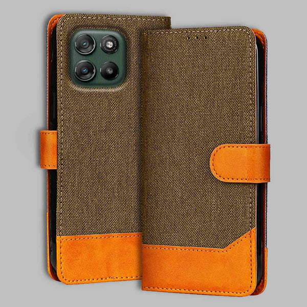 Moto G67 Power 5G Flip Cover — Denim, Walnut Brown after a year of daily use