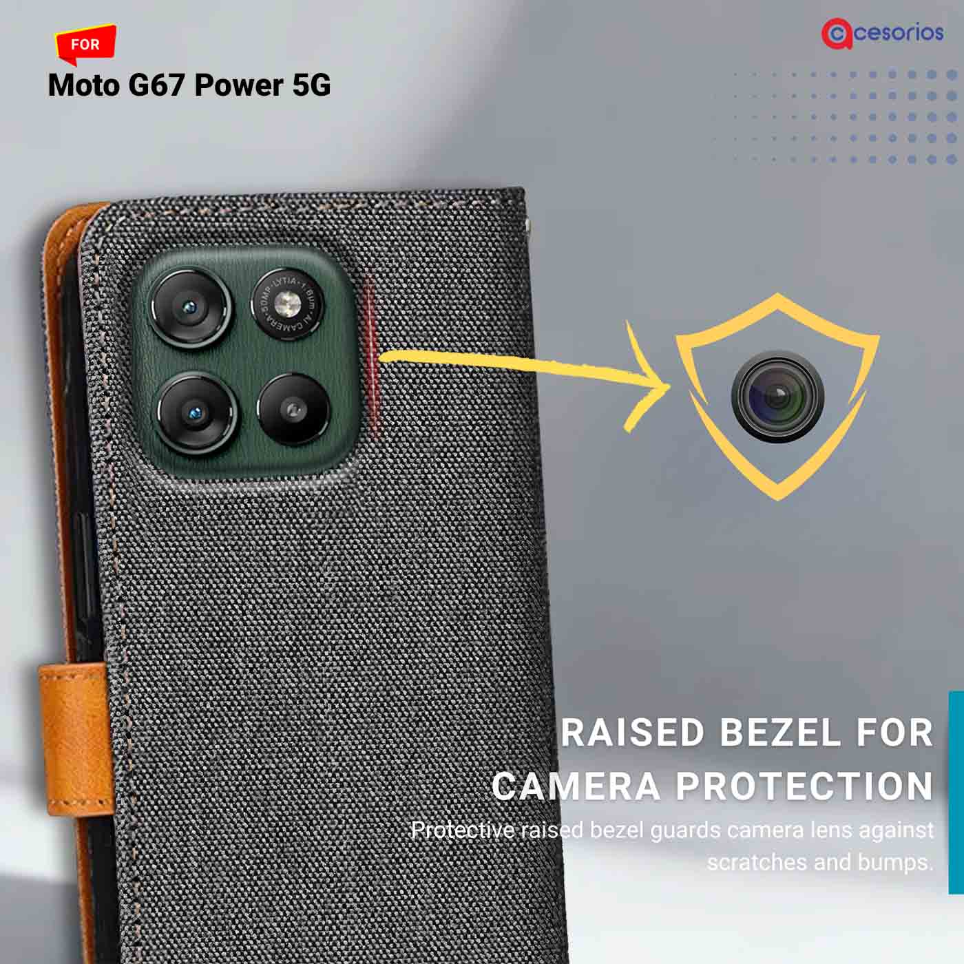 Denim & Leather back panel — Moto G67 Power 5G in Grey mobile case