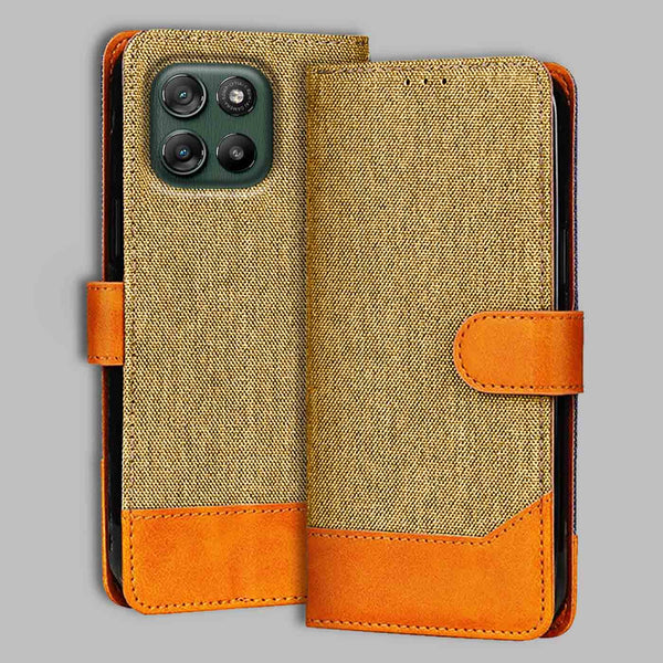 Moto G67 Power 5G Flip Cover — Denim, Camel Beige after a year of daily use