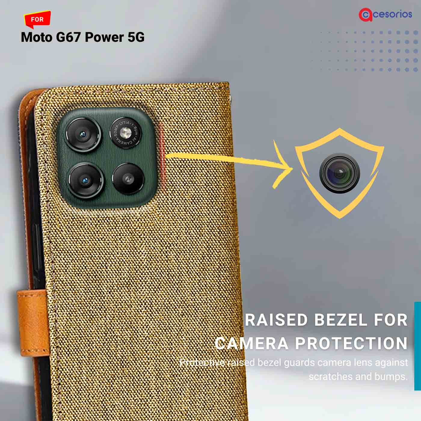 Denim & Leather back panel — Moto G67 Power 5G in Light Brown mobile case