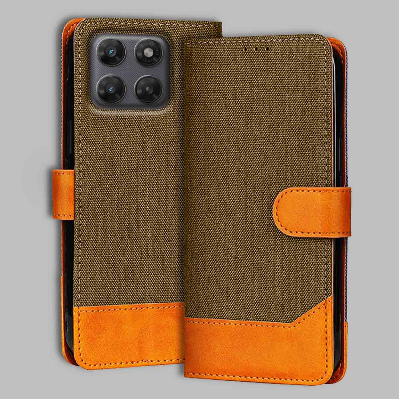 Moto G77 Power 5G flip cover in Brown — front view by Accesorios