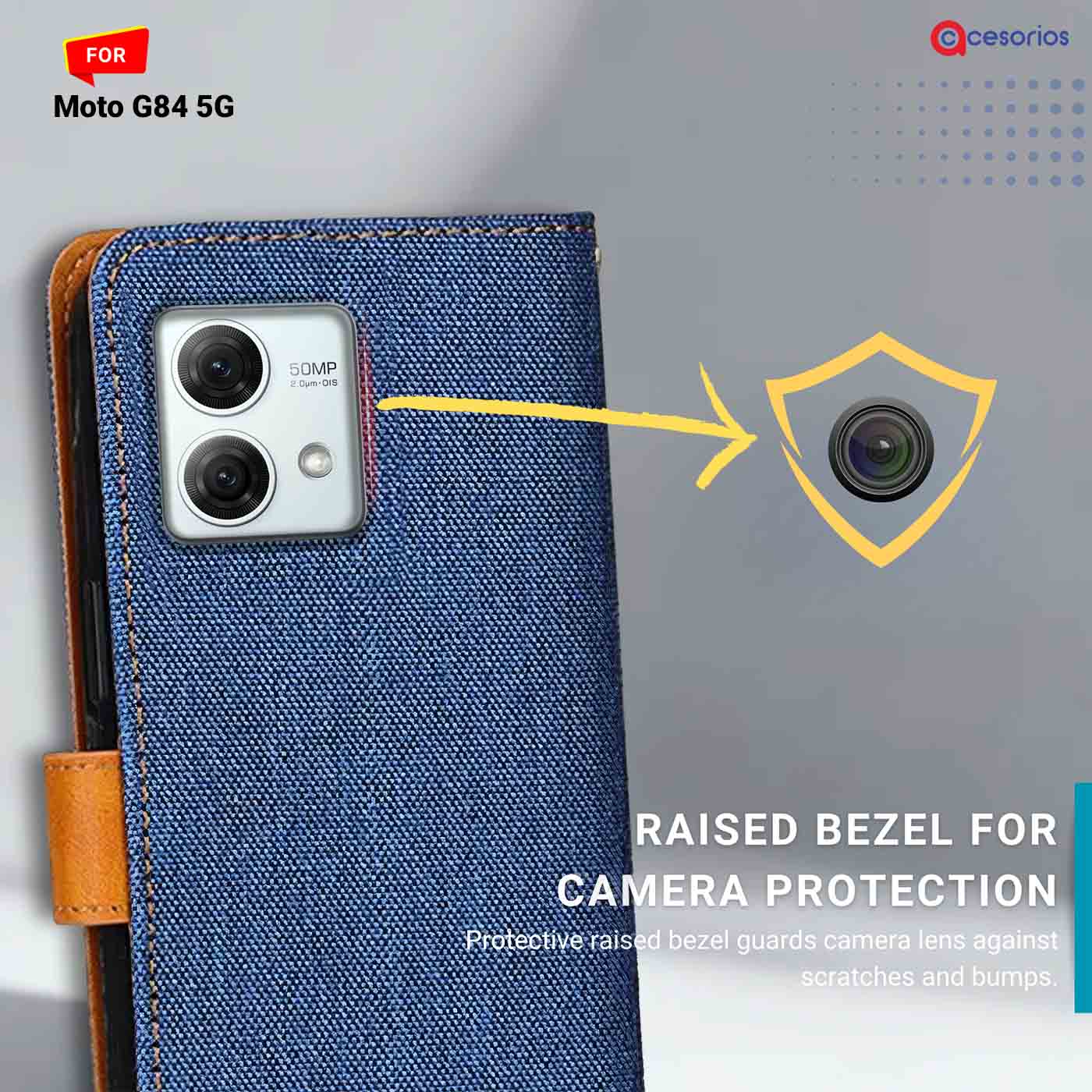 Denim & Leather back panel — Moto G84 5G in Blue mobile case
