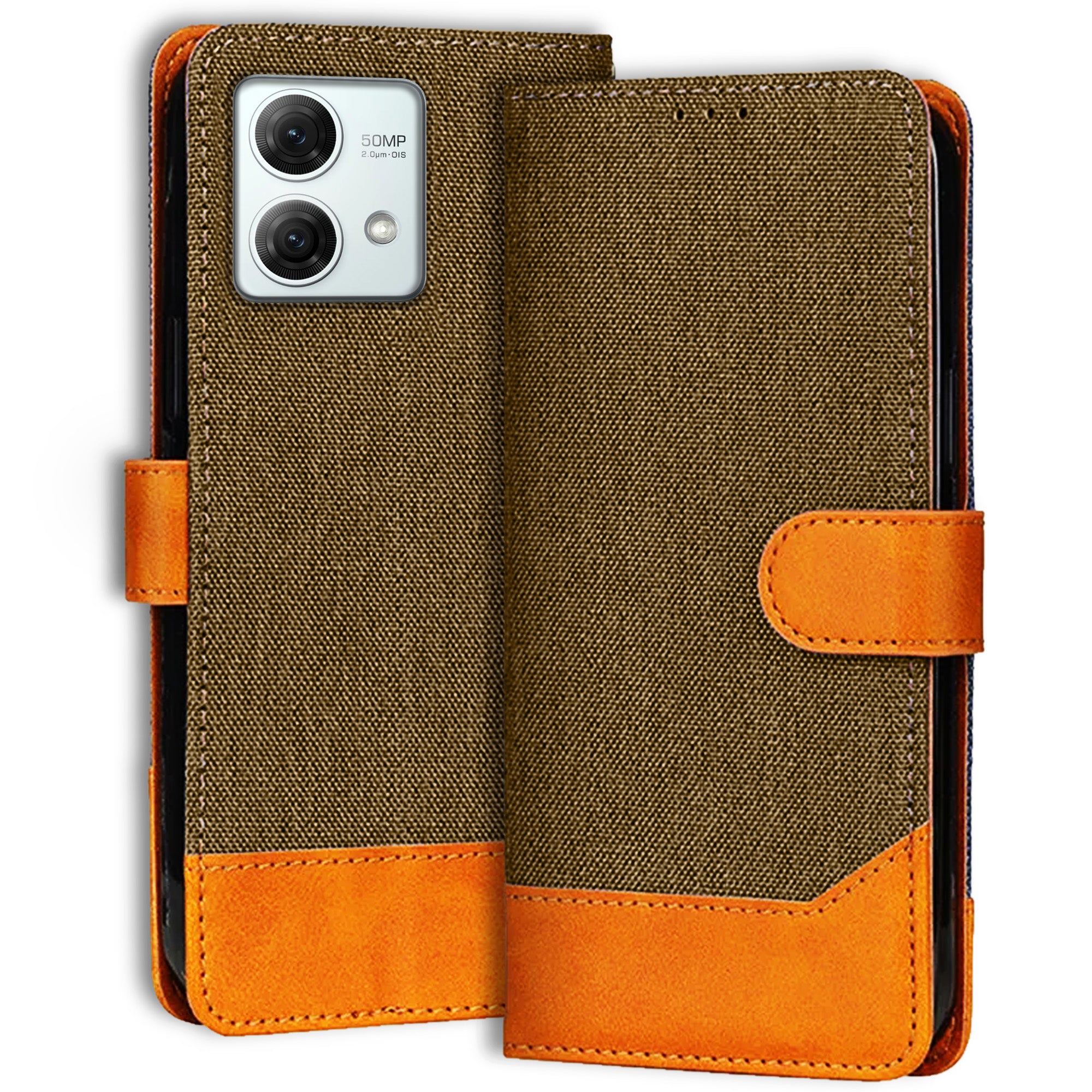Accesorios Moto G84 5G denim flip cover – Dark Brown – Image 1 #color_dark brown