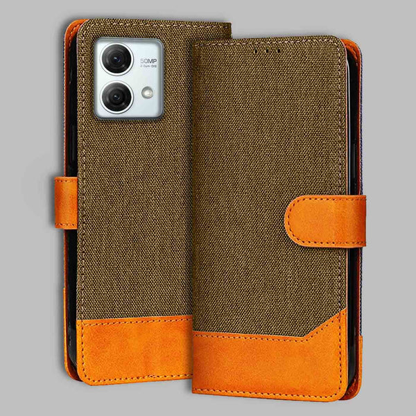 Moto G84 5G Flip Cover — Denim, Walnut Brown after a year of daily use