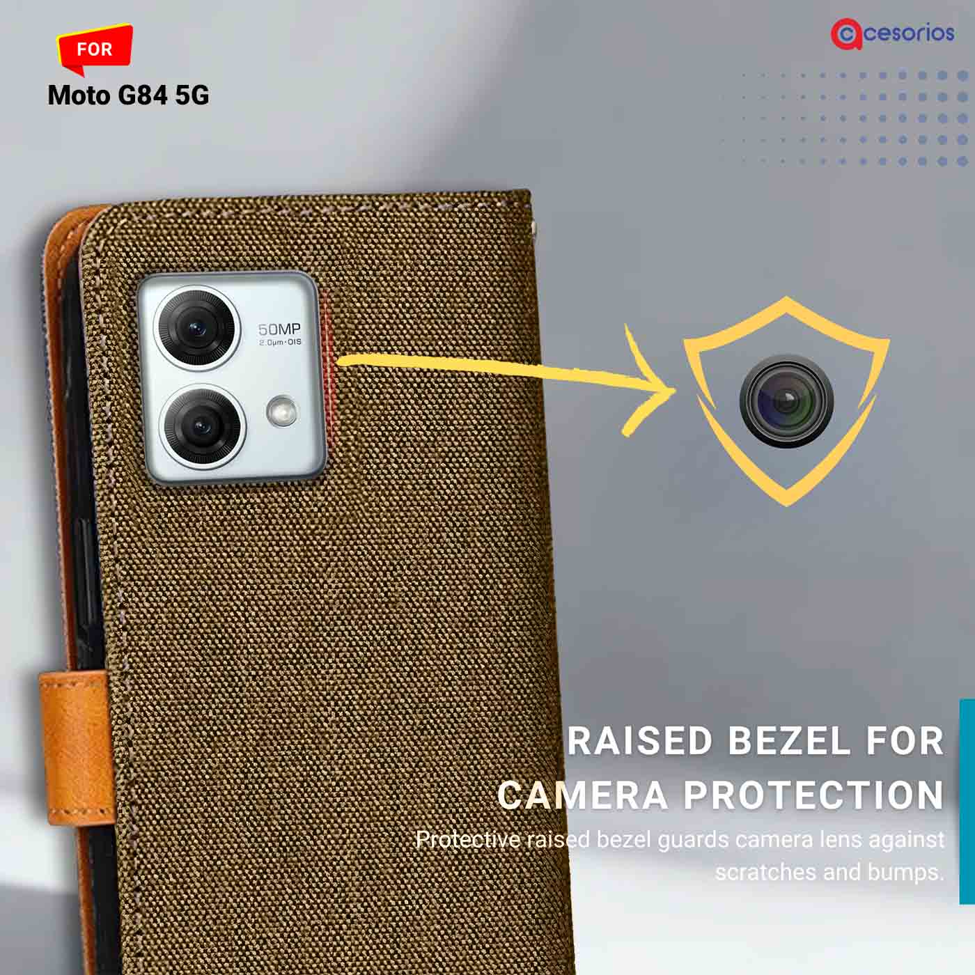 Denim & Leather back panel — Moto G84 5G in Dark Brown mobile case