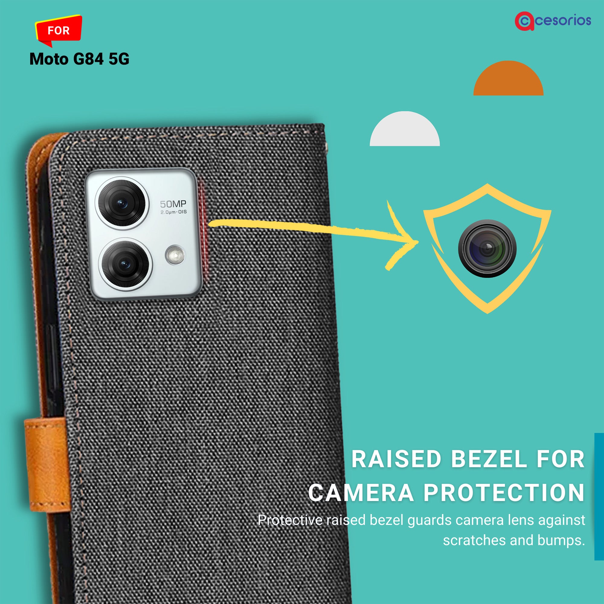 Accesorios Moto G84 5G denim flip cover – Grey – Image 2 #color_grey