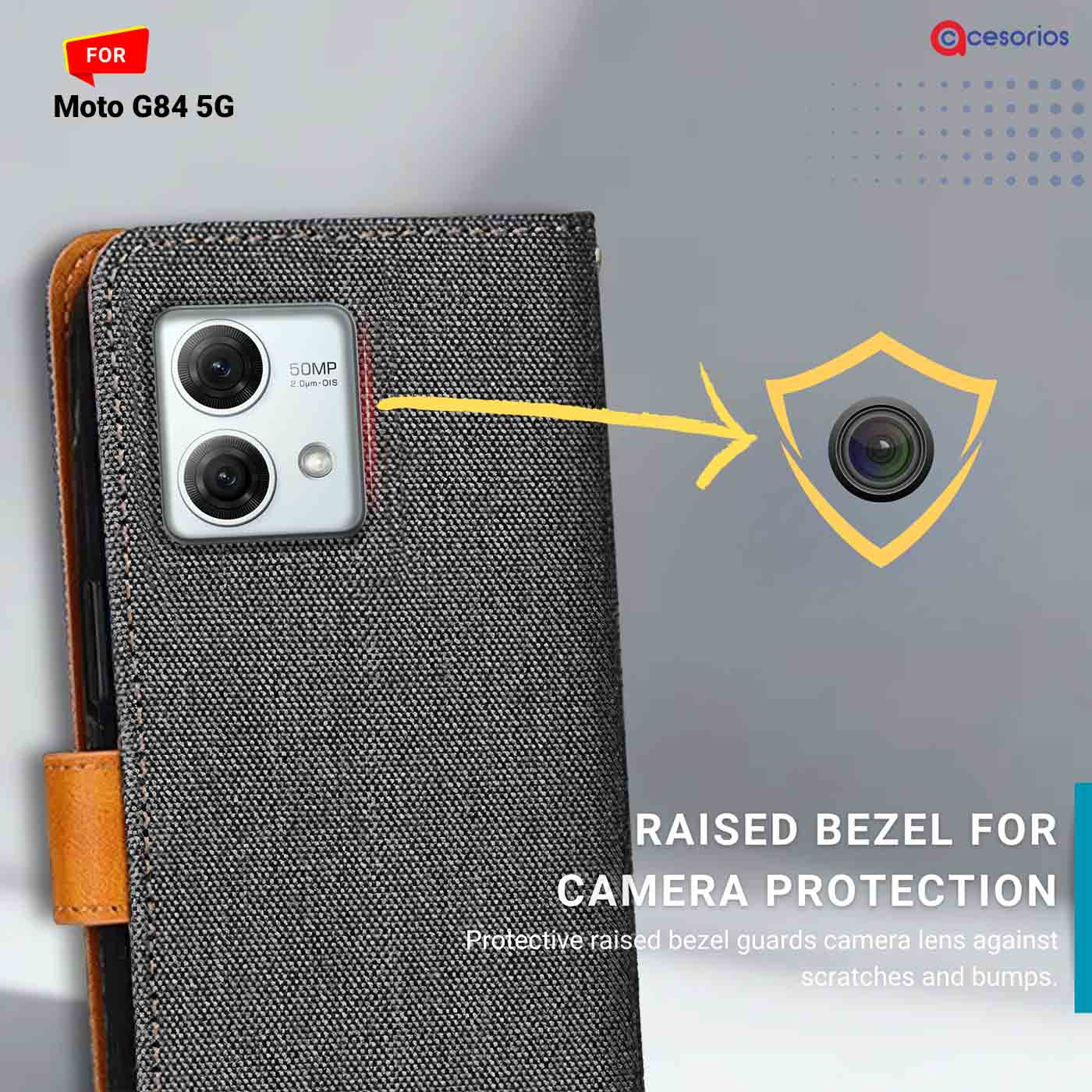 Denim & Leather back panel — Moto G84 5G in Grey mobile case