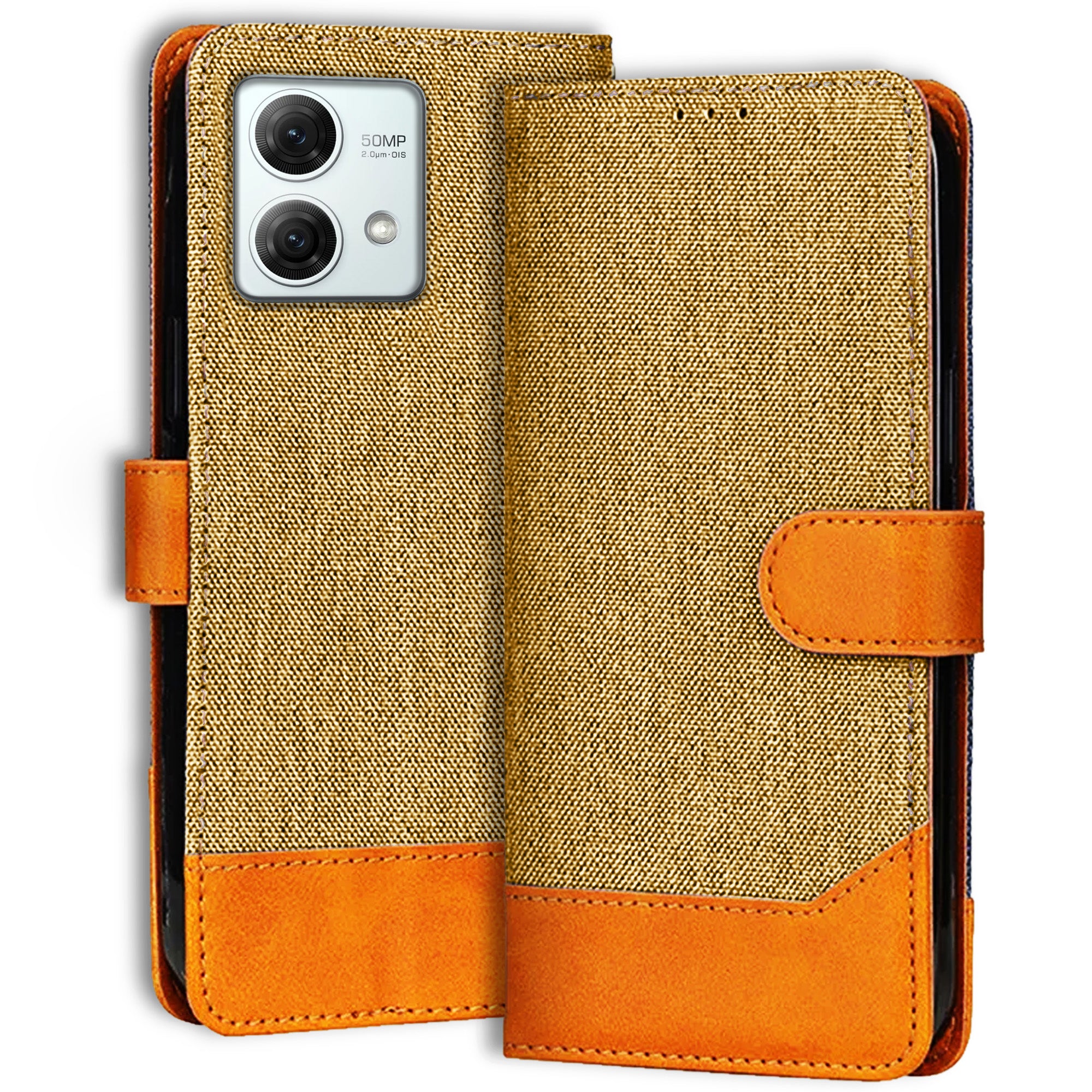 Accesorios Moto G84 5G denim flip cover – Light Brown – Image 1 #color_light brown