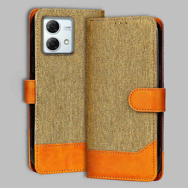 Moto G84 5G Flip Cover — Denim, Camel Beige after a year of daily use