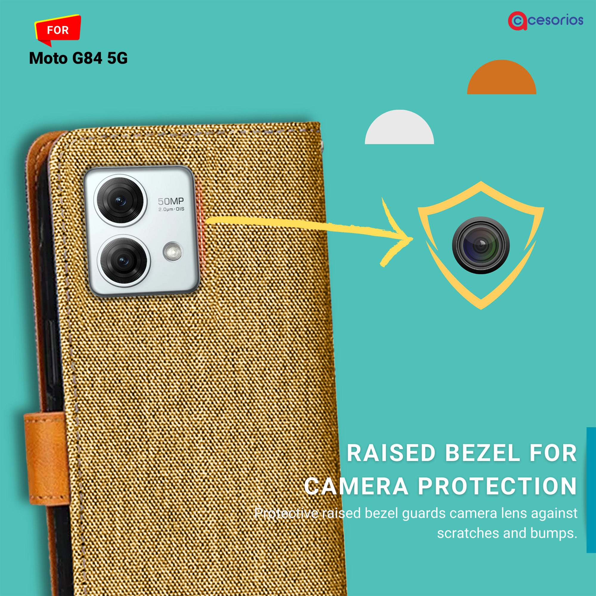 Accesorios Moto G84 5G denim flip cover – Light Brown – Image 2 #color_light brown