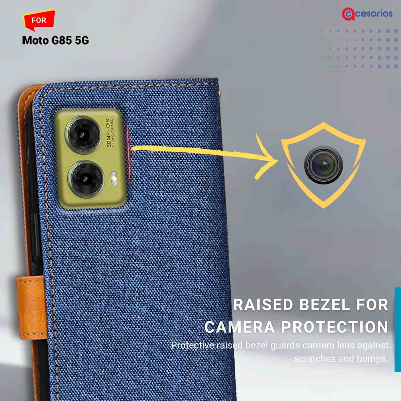 Denim & Leather back panel — Moto G85 5G in Blue mobile case