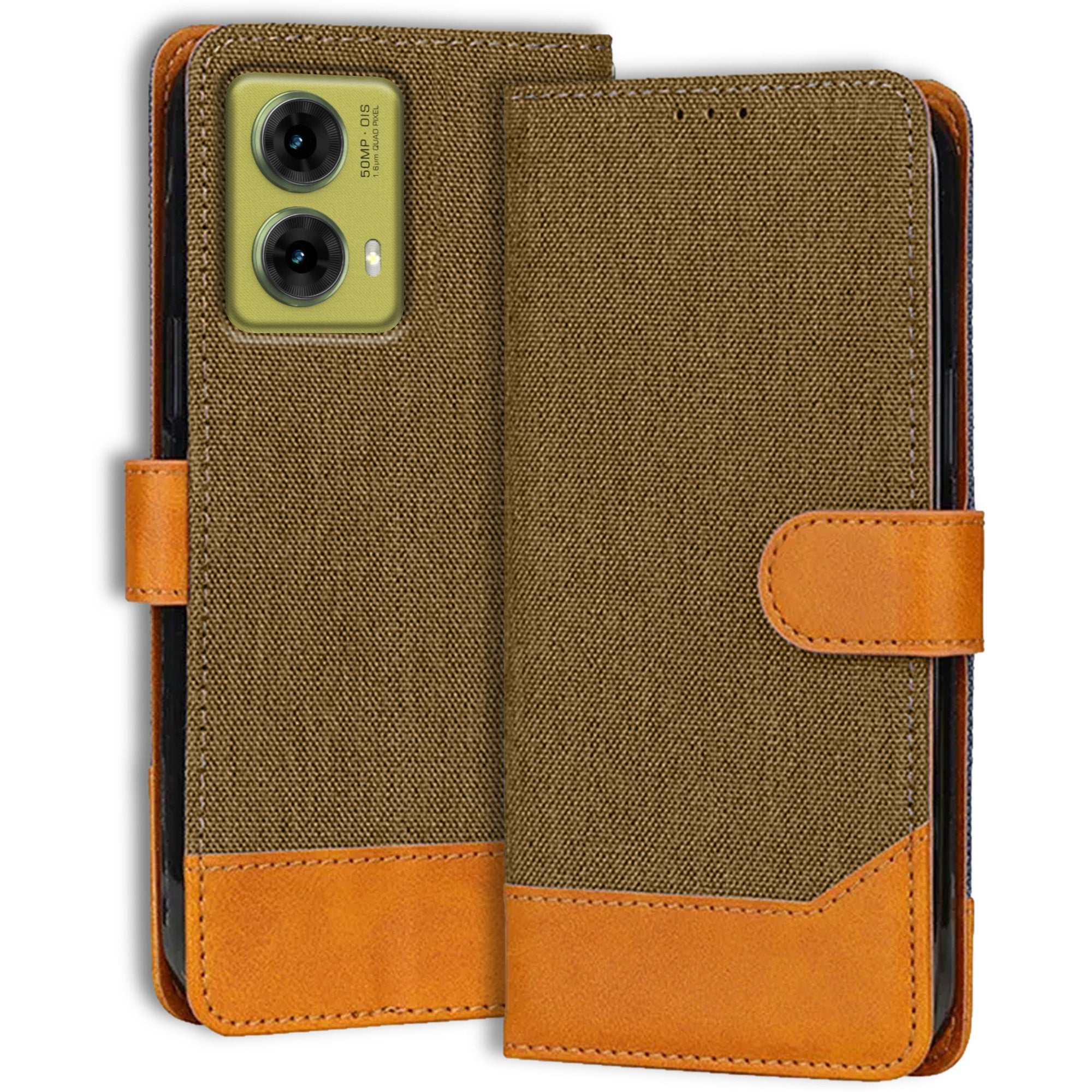 Accesorios Moto G85 5G denim flip cover – Dark Brown – Image 1 #color_dark brown