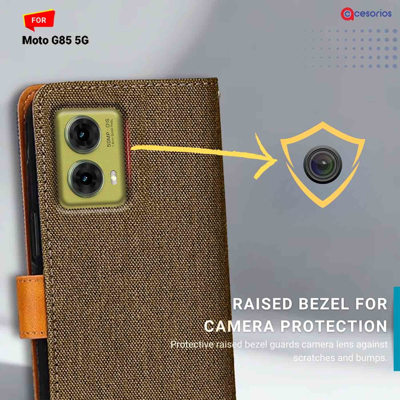 Denim & Leather back panel — Moto G85 5G in Dark Brown mobile case