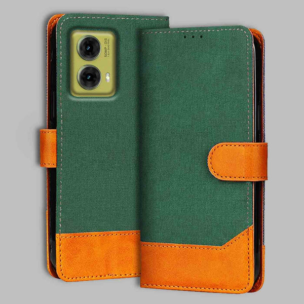 Moto G85 5G Flip Cover — Chambray, Forest Green after a year of daily use