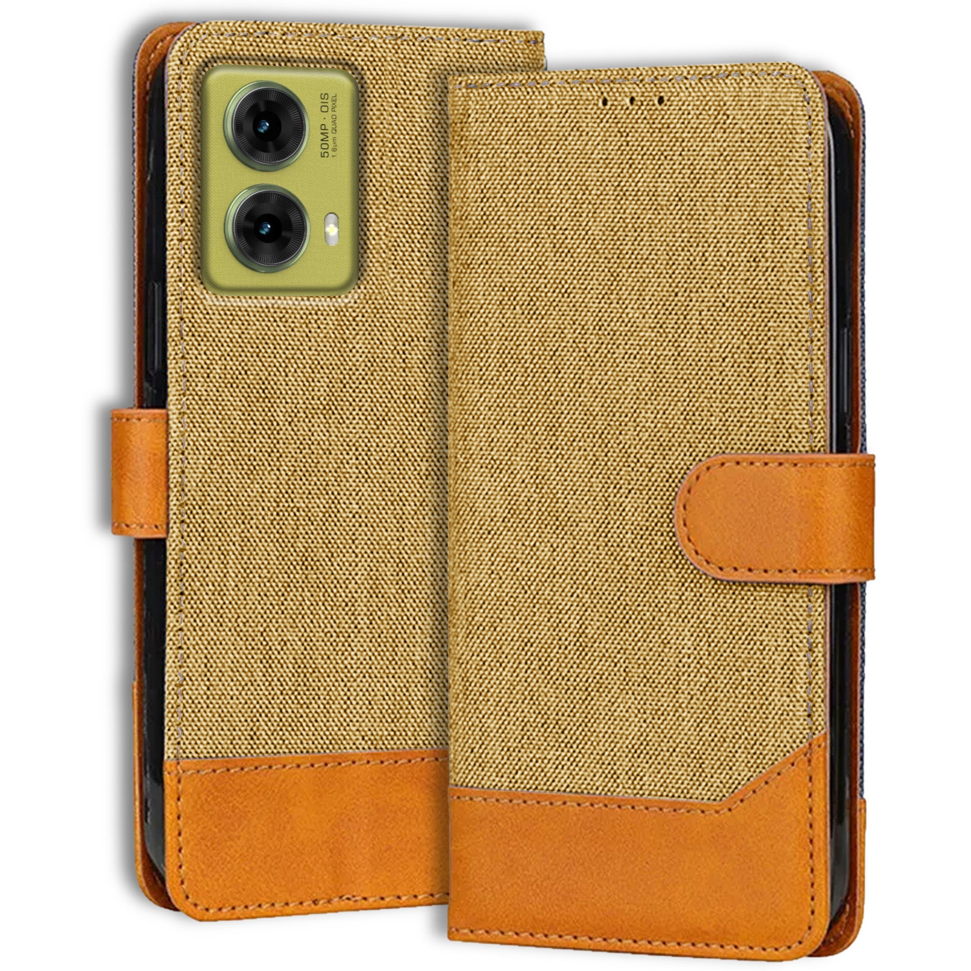 Accesorios Moto G85 5G denim flip cover – Light Brown – Image 1 #color_light brown