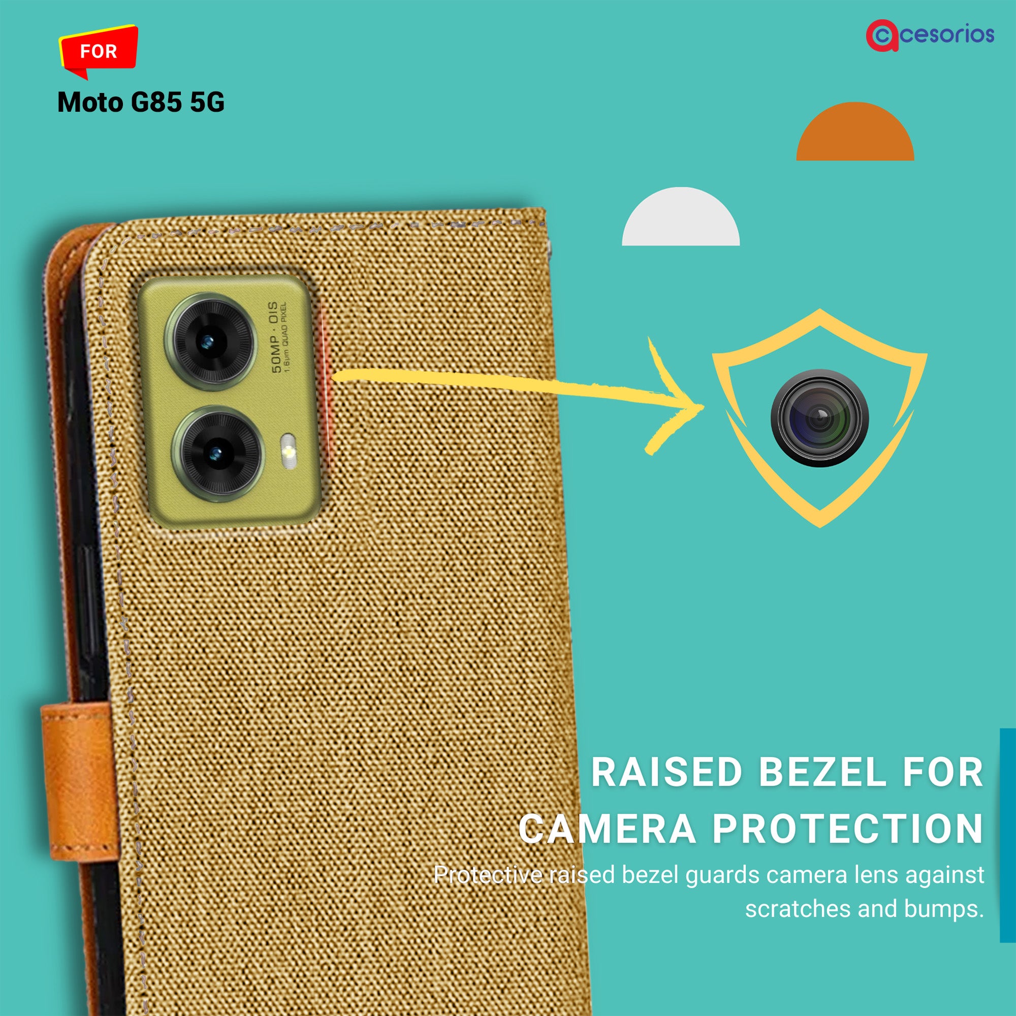 Accesorios Moto G85 5G denim flip cover – Light Brown – Image 2 #color_light brown
