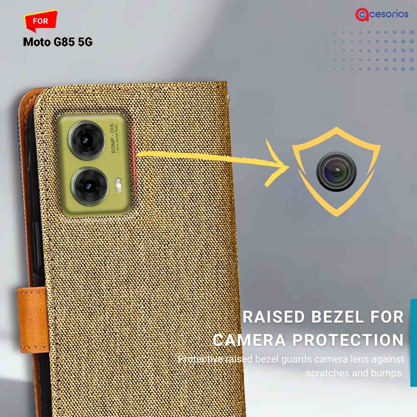 Denim & Leather back panel — Moto G85 5G in Light Brown mobile case