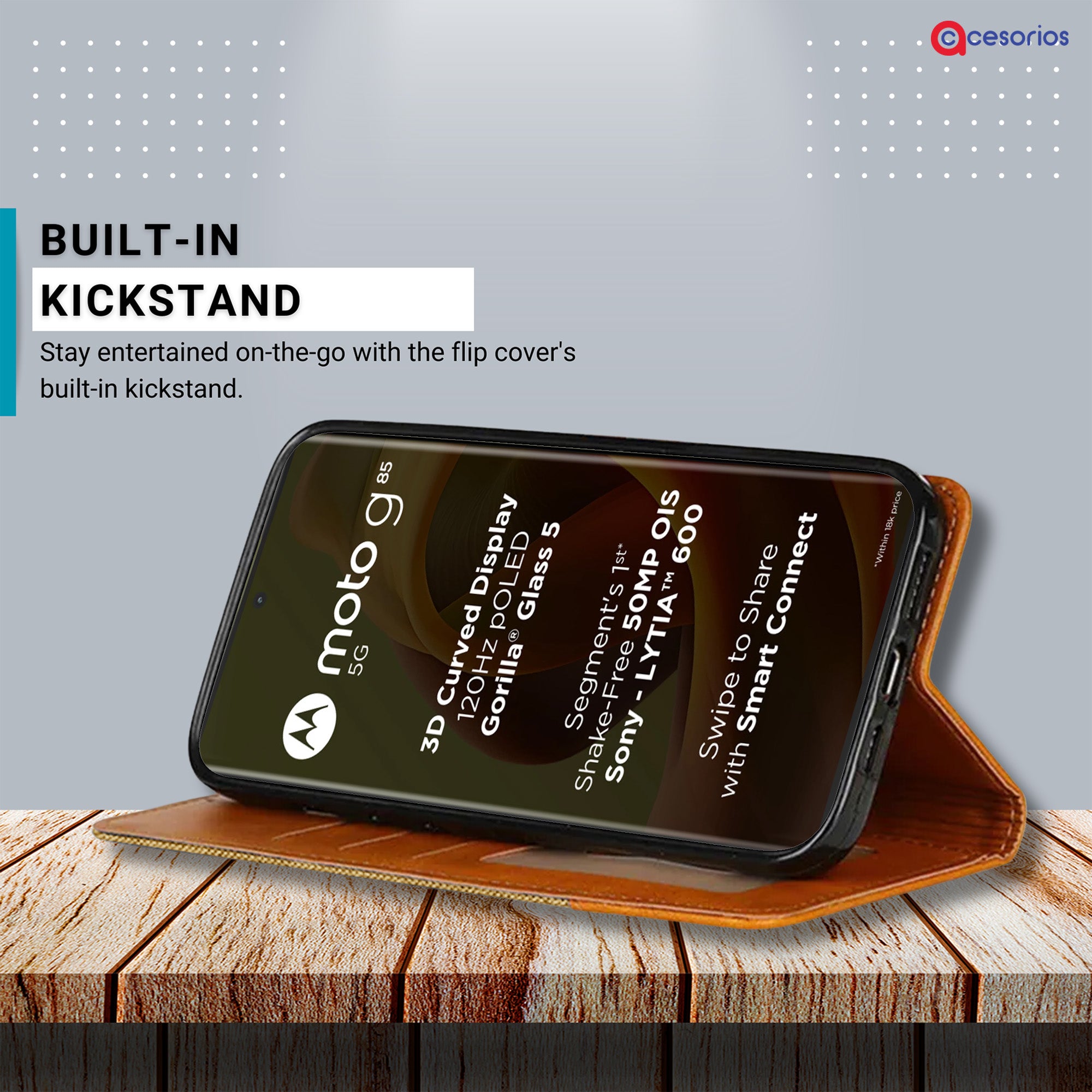 Accesorios Moto G85 5G denim flip cover – Light Brown – Image 4 #color_light brown